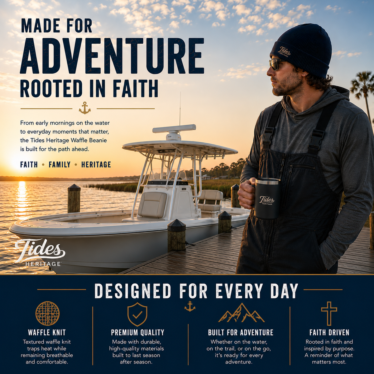 Heritage Waffle Beanie Deep Sea